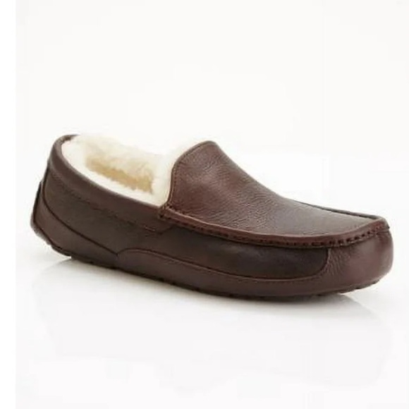 UGG Ascot Leather Men's Casual Comfort Slipper Loafers dark brown - Picture 1 of 9